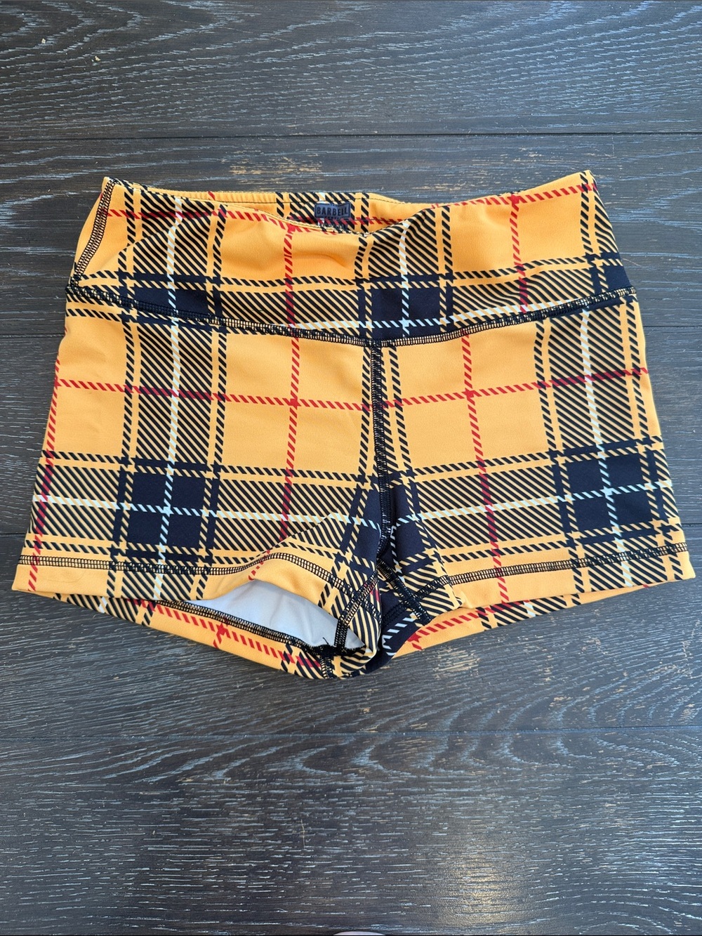 Plaid High-Rise Yellow Athletic Bike Shorts